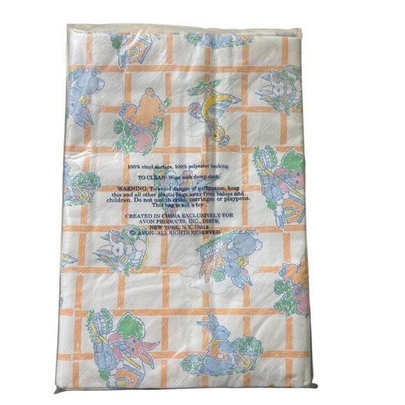 Avon Springtime Bunny Gift Collection Vinyl Tablecloth Easter Duck 60" Round Vtg - Picture 3 of 4